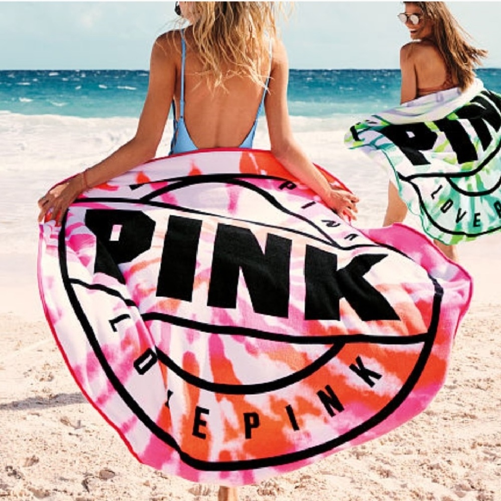 PINK Victoria's Secret Tie-Dye Round Beach Towel - Vibrant Pink